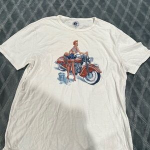 Classic White Tee with Retro Motorcycle Graphic